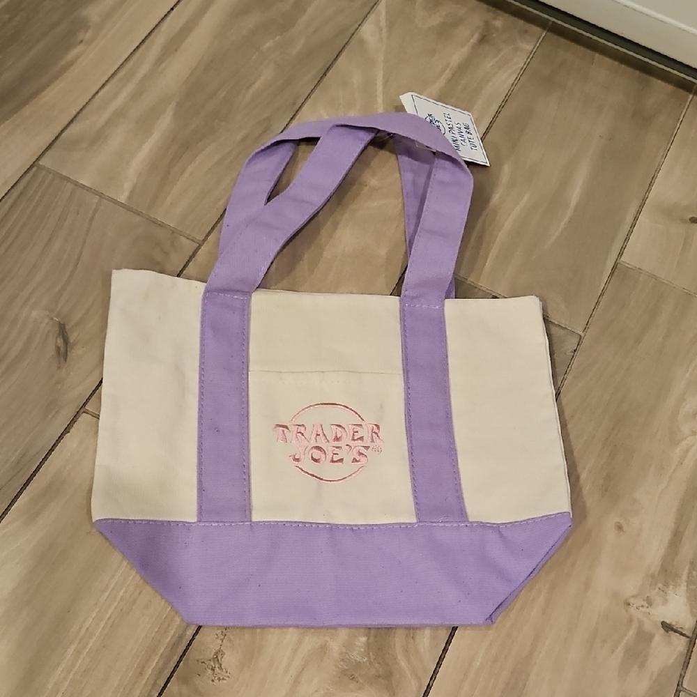 Trader Joes Pastel Purple and Cream Tote Bag